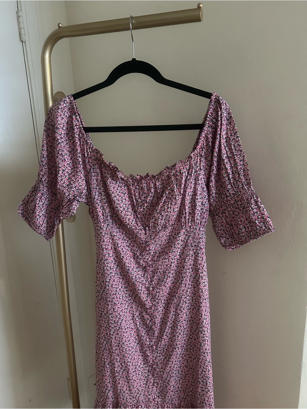 Influence Pink Floral Cottagecore Puff Sleeve Midi Dress - Picture 2 of 7